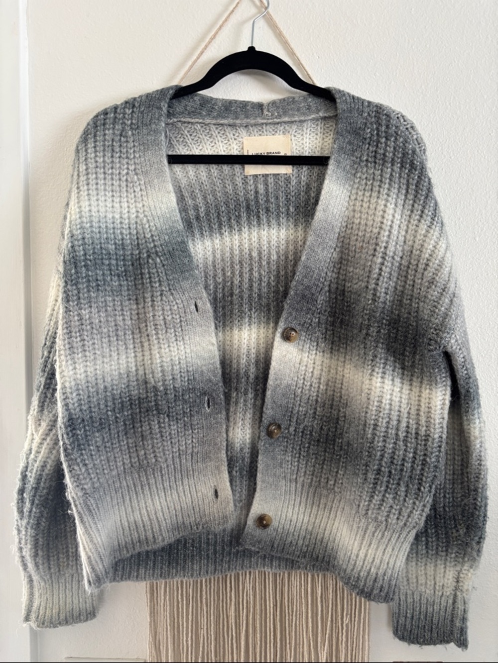 Lucky Brand Slate Blue & White Ombre Ribbed Cardigan